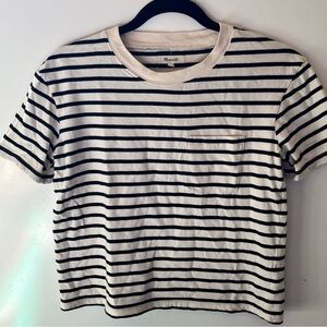 Madewell Black and Cream Boxy Crop T-Shirt